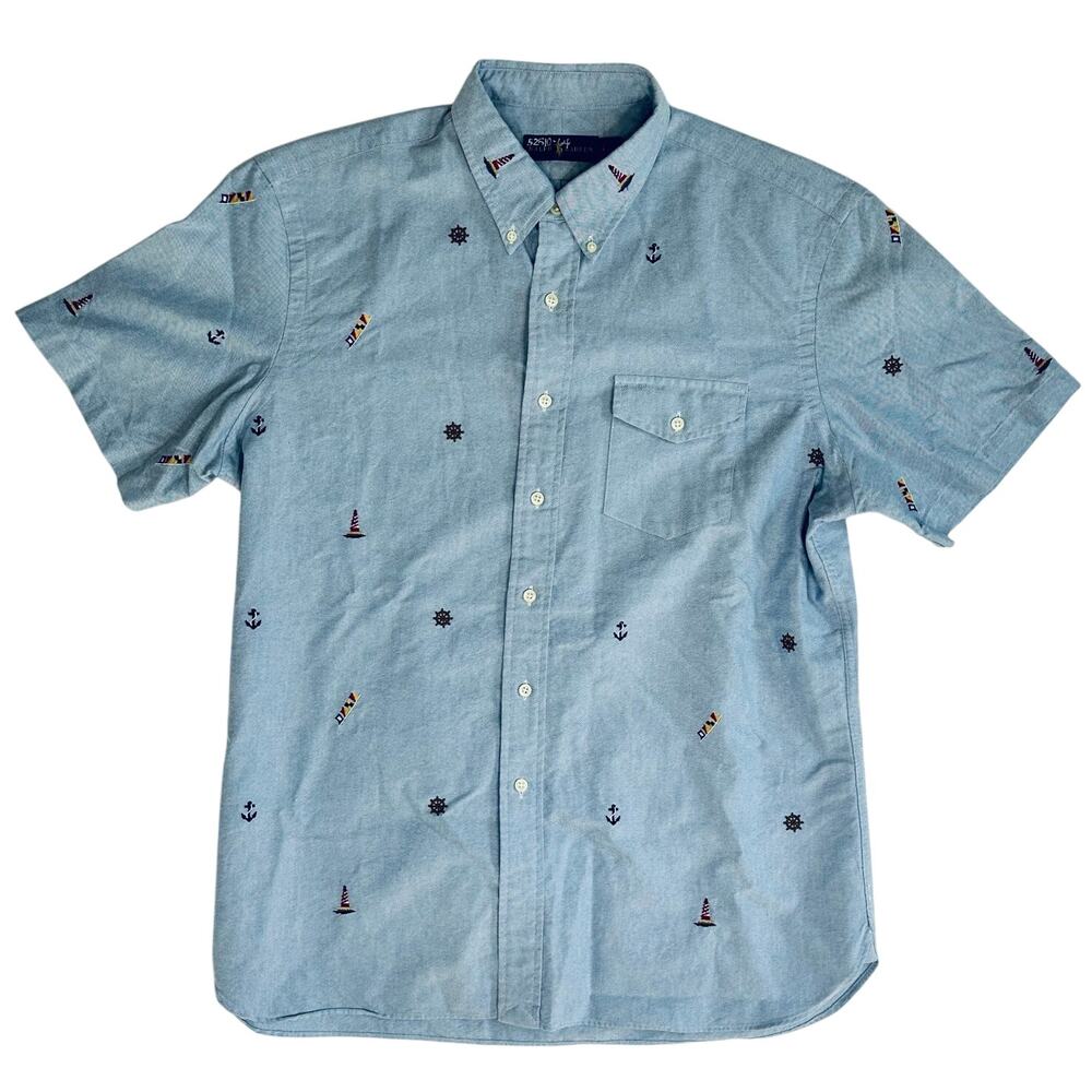 Ralph Lauren Short Sleeve Button Down Lighthouse Anchor Embroidered Mens Large